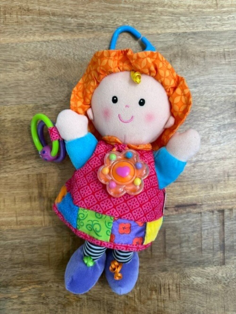 Lamaze Blue Clip & Go My Friend 10 in Plush Doll Rattle Crinkle Texture Sensory